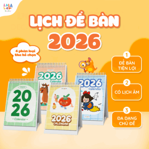 Lịch để bàn 2026 có lịch âm mini kèm ghi chú cute Calendar nhiều mẫu Lalala Baby
