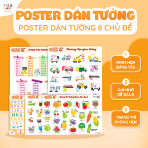 Bảng chữ cái tiếng việt cửu chương poster dán tường đồ chơi giáo dục sớm Lalala baby kích thước 40x60cm