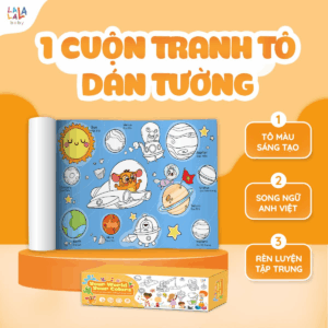 Cuộn tranh tô màu cho bé Lalala baby CỠ LỚN dài 3m tặng kèm Kéo cắt, dán chắc không sợ bong hỏng tường